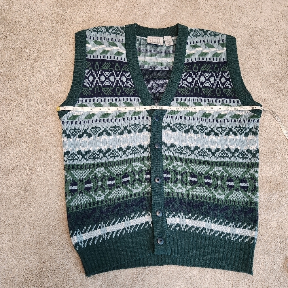 Estate Vintage 90s Sweater Vest Button Front Cardigan Geometric Print Size M - Picture 5 of 10